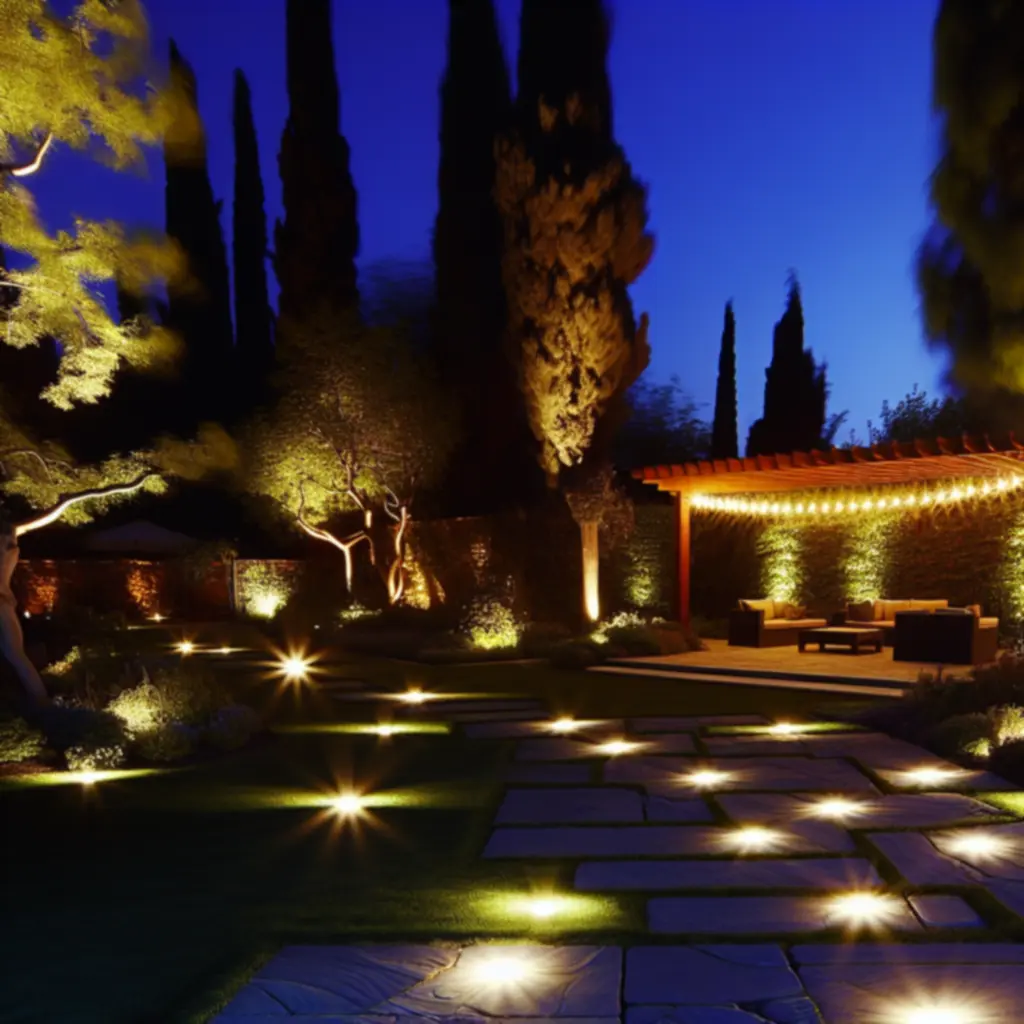 Ambient garden lighting creating magical evening atmosphere