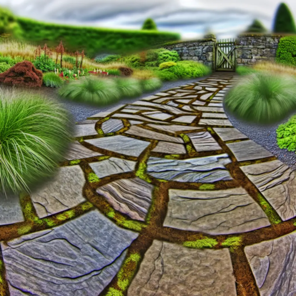 Precyzyjnie wykonana kamienna alejka w ogrodzie