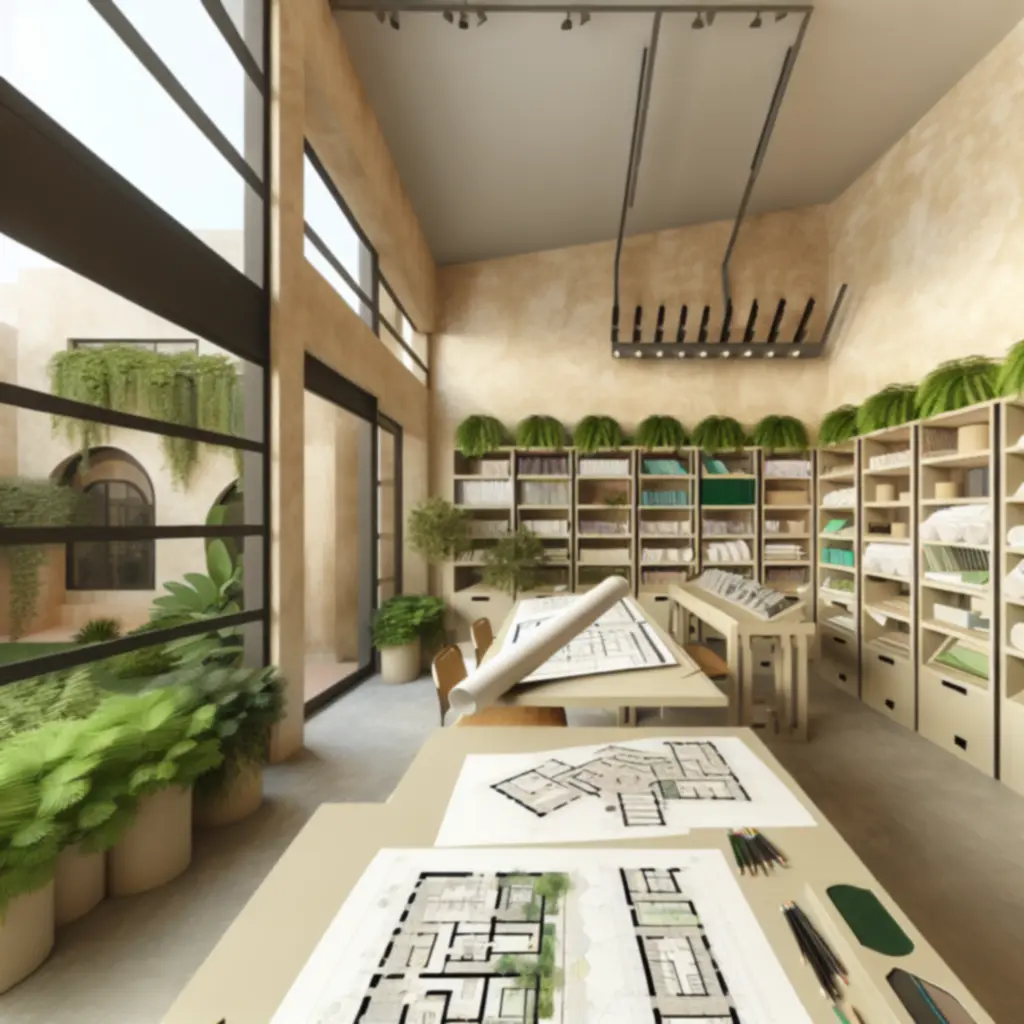 Wnętrze pracowni Waffle Advertising Ltd z biblioteką materiałów